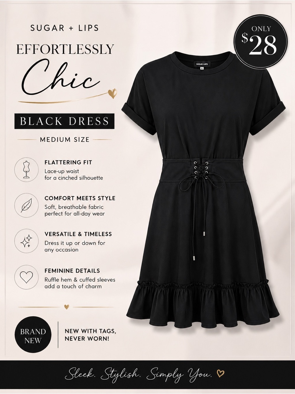 Sugarlips Black Lace-Up Waist Ruffle Mini Dress